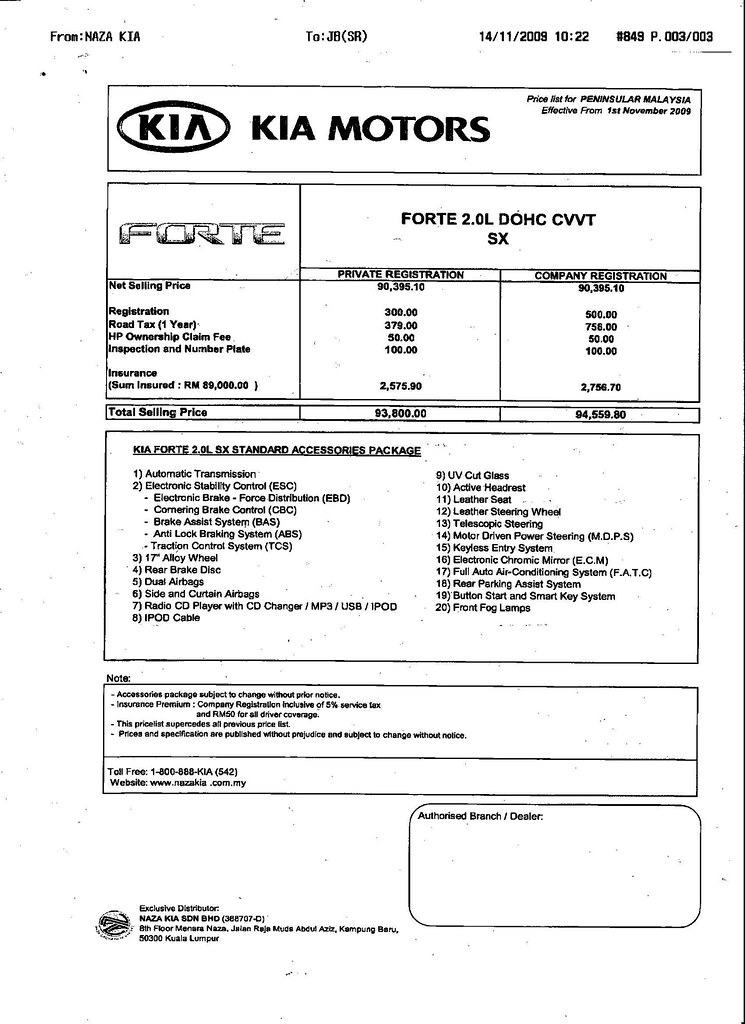 Naza Forte 2.0L DOHC CVVT SX Model is (RM93,800)