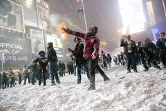 Snowball Fight in Times Square, Manhattan, Dec...