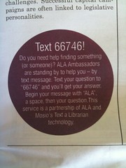 Text an Ambassador Ad in ALA Annual 2009 Cognotes by Text Messaging Reference - Text a Librarian