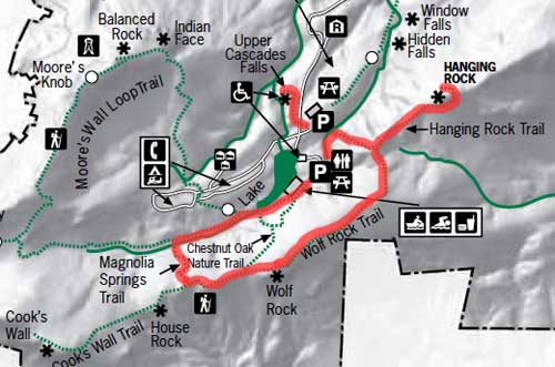 Hike map for Hanging Rock