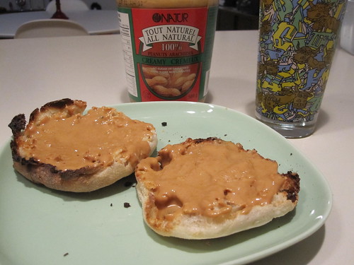 English muffin with all-natural peanut butter and OJ
