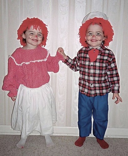 Raggedy Ann And Andy Costumes. Raggedy Ann and Andy. Taken when Jaren and Brooklyn were 3 yrs old. I loved these costumes.back in the day when I could pick them too!