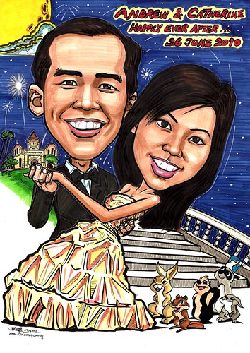 Wedding couple caricatures fairy tales @ Goodwood Park Hotel A2