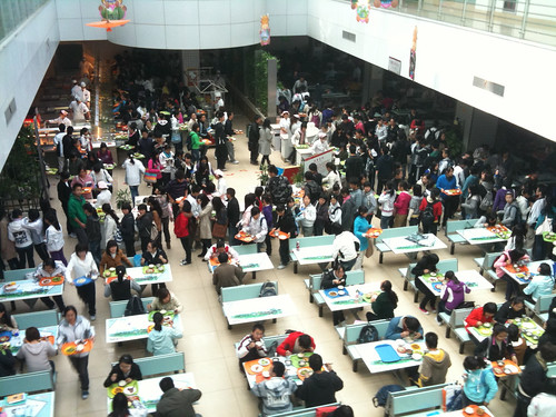 Students in the cafeteria at Hangzhou Normal University