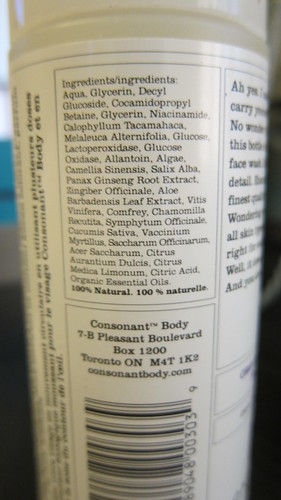 Consonant Face Wash Citrus Bergamot ingredient list
