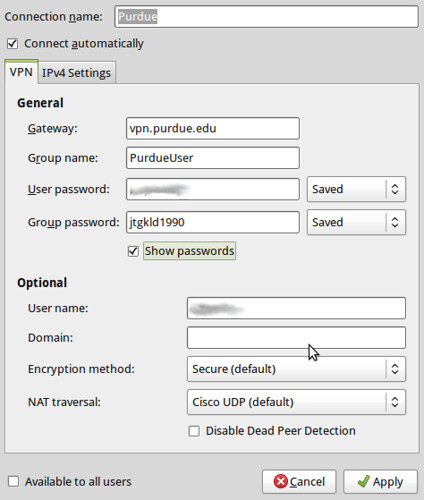 Purdue VPN Configuration