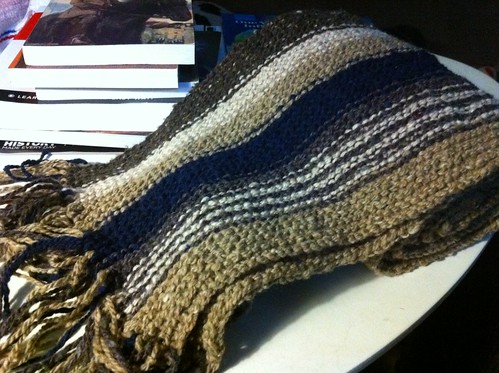 Striped garter-stitch length-wise scarf