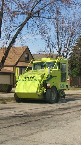 Niles Public Services Elgin Pelican street sweeper vechicle. Niles Illinois. March 2009.