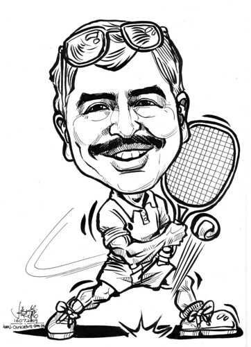 Caricature of a tennis player in inkand brush