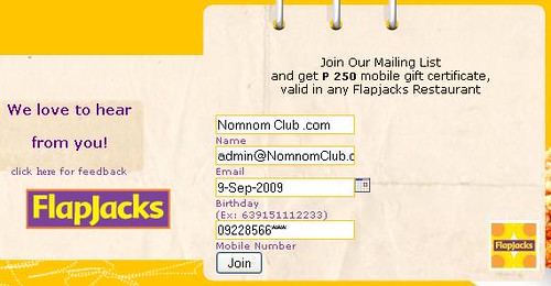 Flapjacks Restaurant P250 Gift Certificate Promo