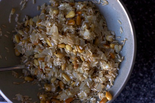 rice, pine nuts, onion, garlic