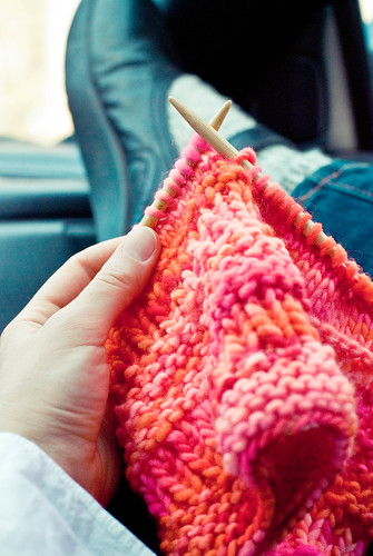 knitting away in the car