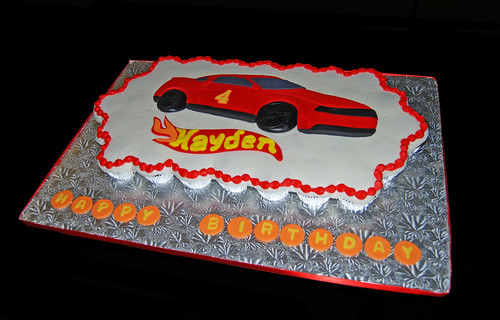 Race Car 4th Birthday Cupcake Cake for a Hot Wheels Themed Party
