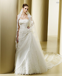 White Strapless Taffeta Wedding Dress