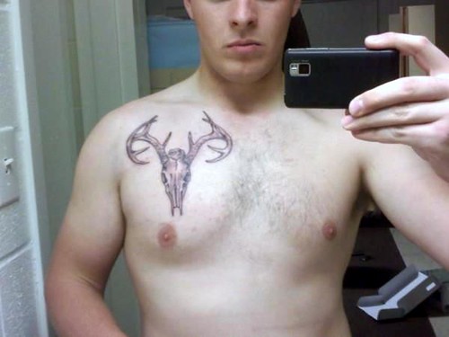 deer skull tattoos. Kenny's Deer Skull Tattoo. His first tattoo.