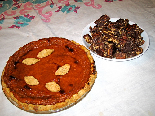 sweet potato pie, chocolate almond brittle