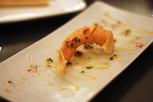 Crispy Shrimp “papillotte” with Passion fruit, sweet chilli ginger sauce