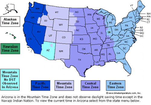 map of time zones us. US Time Zones map