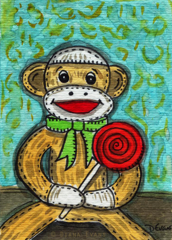 sock monkey watercolour