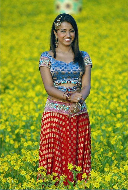 Desi Actress Trisha Krishnan among yellow flowers