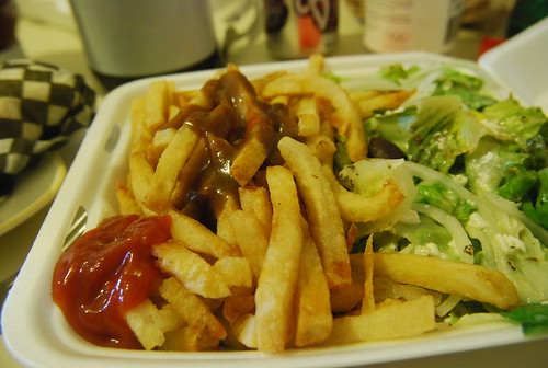 Salad, fries and gravy