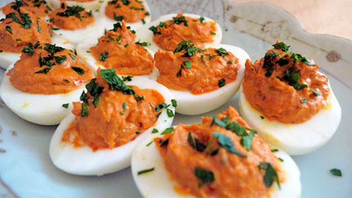 Harissa Deviled Eggs