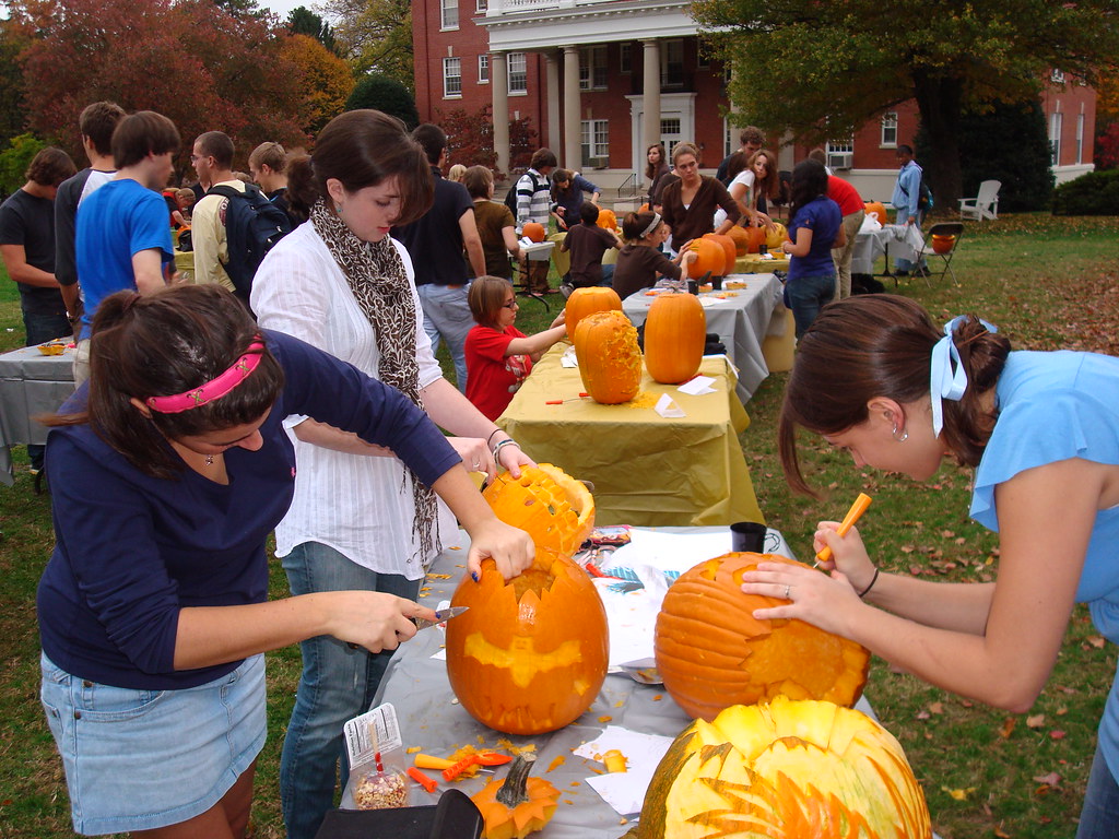 Students work on their pumpkins at this years contest, which was sponsored by Dining Services.  They provided the pumpkins, carving tools and prizes for the event. 