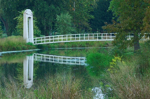 Suspension bridge, in Forest Park, Saint Louis, Missouri, USA
