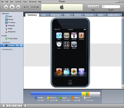 iPod Touch running inside iTunes