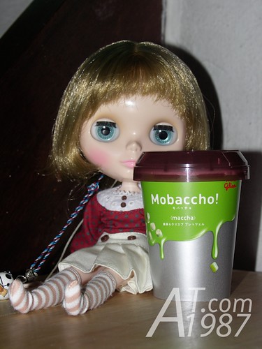 My daughter with Glico Mobaccho! <maccha>