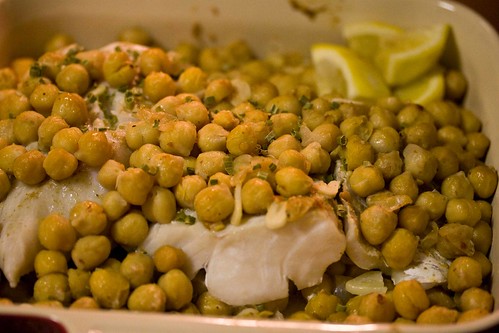 spicy chickpeas and cod, baked