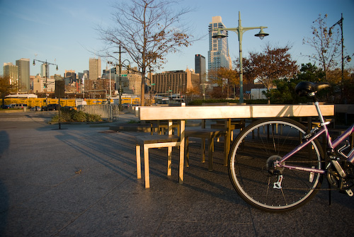 Picture of a bike in a park on the west side of NYC