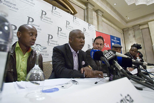 African National Congress Youth League leadership holding a press conference in the aftermath of the SACP Conference where Julius Malema was booed. There has been escalating tension within the Alliance. by Pan-African News Wire File Photos