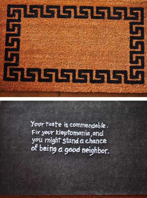 welcome mat with message