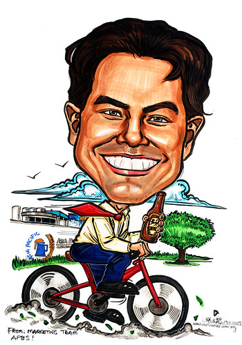 Cyclist caricature for Asia Pacific Brewery