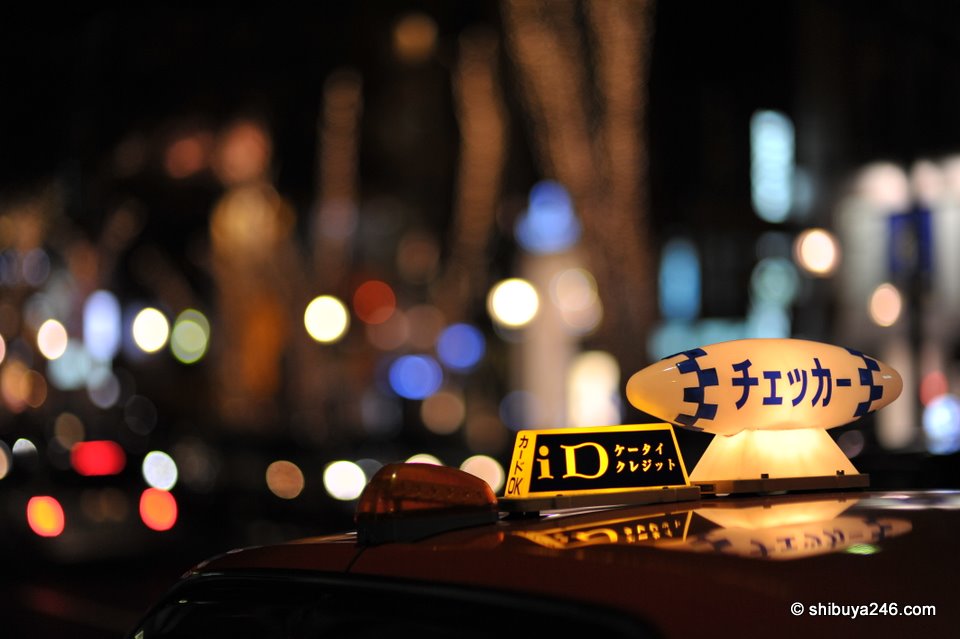 A warm ride home at this time of night would be welcomed by most. Japanese taxis on a cold evening can be very welcoming.