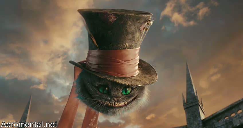 Alice in Wonderland Cheshire Cat floating with a hat
