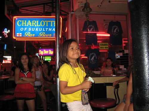 There was this beer bar across the street from the hotel and they had a pole where girls would jump up and start dancing.  This little girl jumped up on the pole and started shaking it like a pro.  I mean, she was more into it than the dancers.  Unfortunately, if thats where her parents let her hang out thats probably her future profession anyway :-(