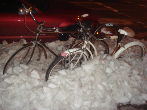 bicycles in the snow East Village