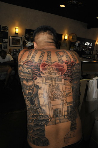 Shot of Frankie's back tattoo of foo dogs. alot of sessions but we will get 