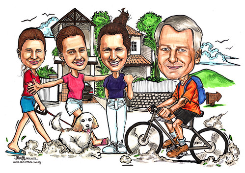 Family caricatures - cycling home A4