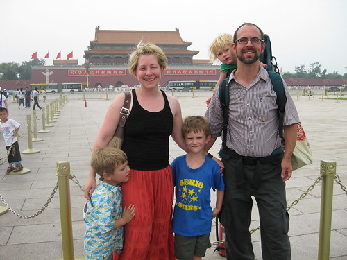 family portrait with tired grumpy kids, Tian'anmen Square