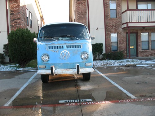 Blue Bay Window VW Bus in North Richland Hills Texas Front View