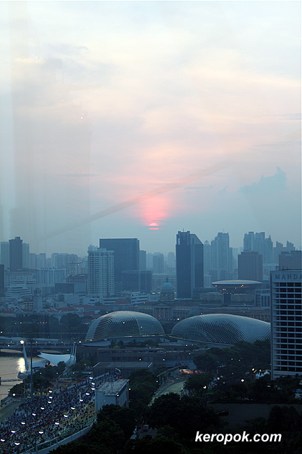 view of sunset from the Singapore Flyer