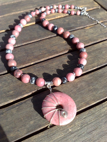 Rhodonite and snowflake obsidian necklace