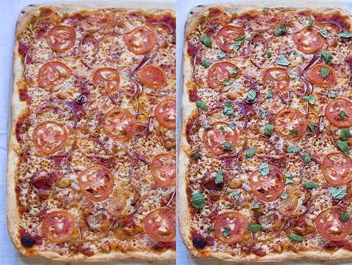 Smokey pizza - before/after basil