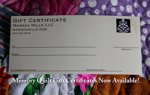 Memory Quilt Gift Certificates now available!