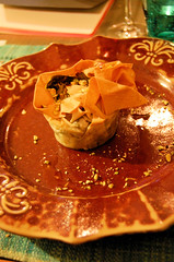 phyllo cup with broccoli and pistachios