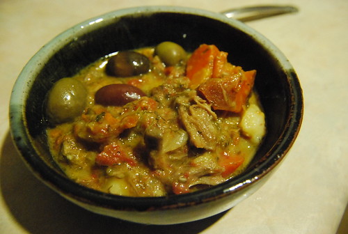 Leftover lamb curry with olives