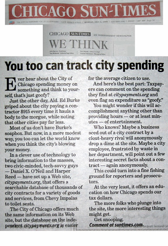 Chicago Sun-Times Editorial re: CityPayments: "You too can track city spending"
